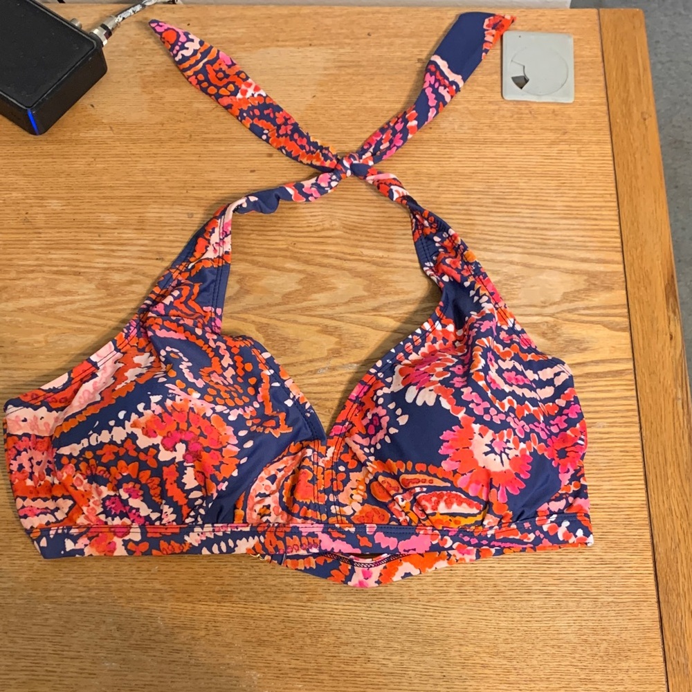 Swimsuits For All Halter Bikini Top - Pink and Blue - Size 14